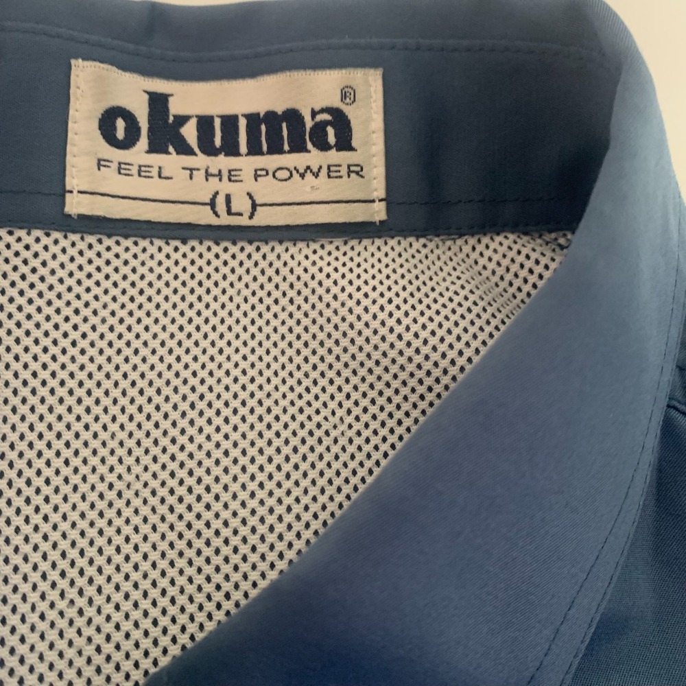 Okuma Large High Performance Fishing Utility Shirt Blue Vented Relaxed Pockets - Picture 5 of 9